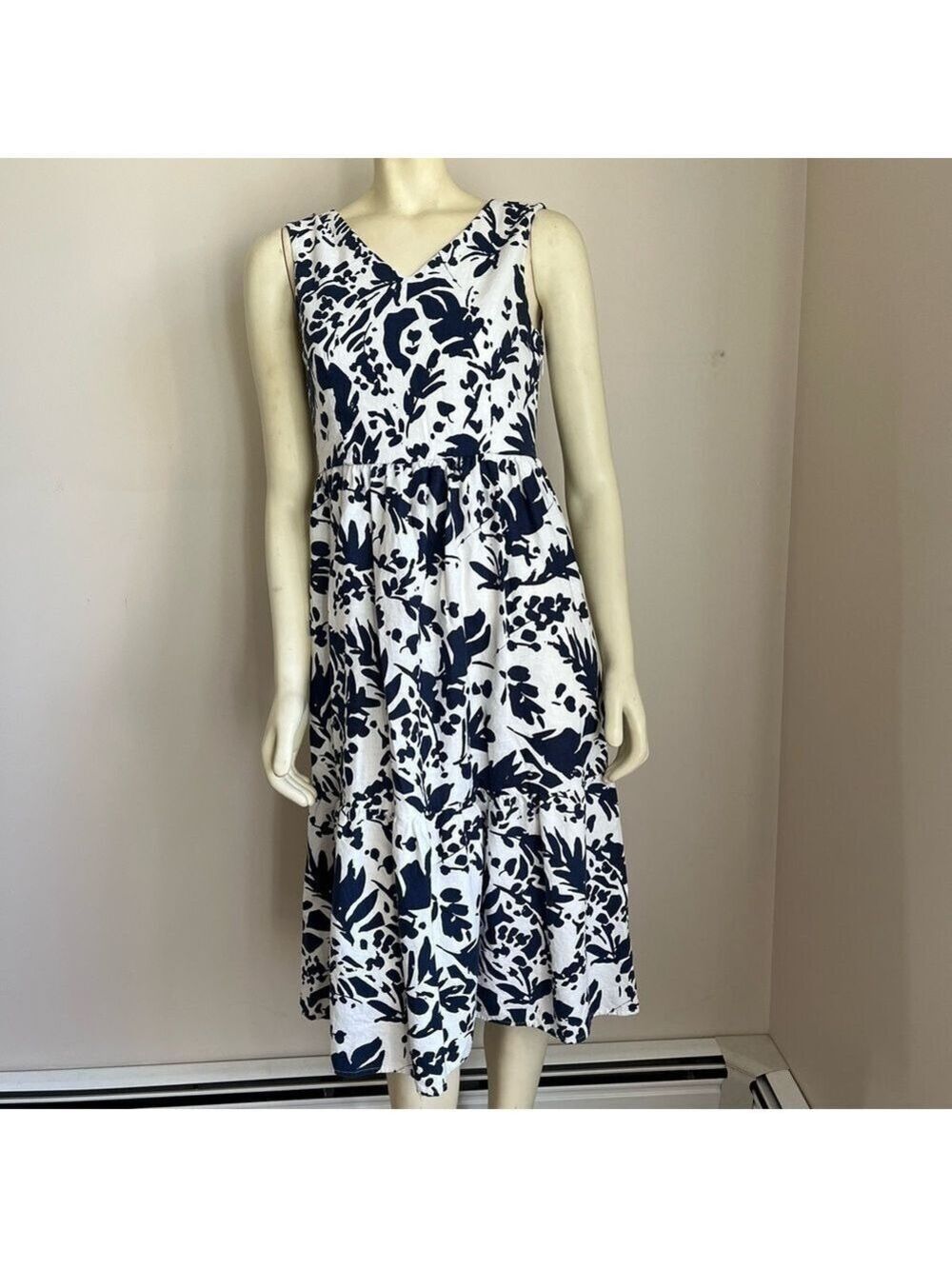 Magaschoni Linen Sleeveless Shadow Fauna Floral Boho Summer Dress Size 4